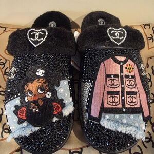 CROCS Black and Pink Embellished Slippers